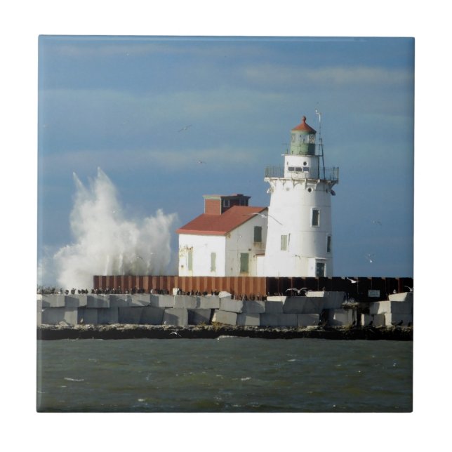 Lighthouse with Wave Ceramic Tile (Front)