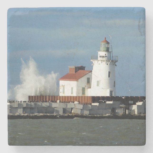 Lighthouse with Wave Stone Coaster (Front)