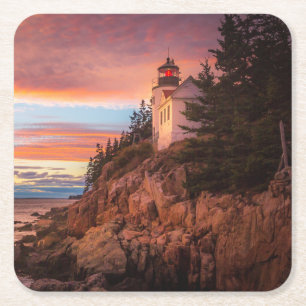 Lighthouses   Acadia National Park Maine Square Paper Coaster