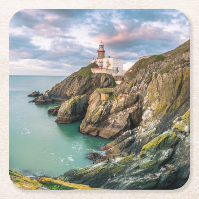 Lighthouses | Baily Lighthouse Dublin, Ireland Square Paper Coaster (Front)