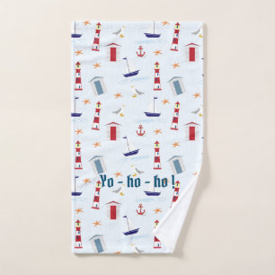 Lighthouses, Boats, & Flags Red, White, Blue Hand Towel