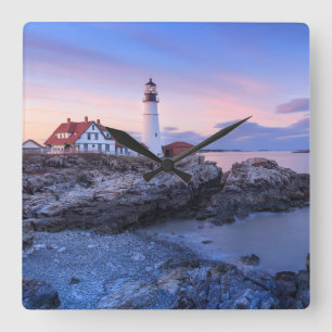 Lighthouses   Cape Elizabeth, Maine Square Wall Clock