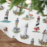 Lighthouses Christmas Coastal Brushed Polyester Tree Skirt<br><div class="desc">This nautical themed Christmas tree skirt features a pattern of a variety of lighthouses decorated for the holidays,  on a white background. Please check out the collection for matching products. If you would like more matching products or other colorways,  please contact me through Zazzle Chat.</div>