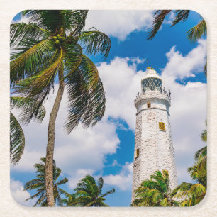 Lighthouses Dewundara Matara Sri Lanka Square Paper Coaster