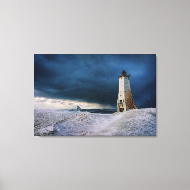Lighthouses | Frankfort Lighthouse Lake Michigan Canvas Print (Front)