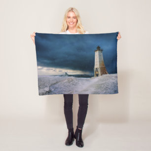Lighthouses Frankfort Lighthouse Lake Michigan Fleece Blanket