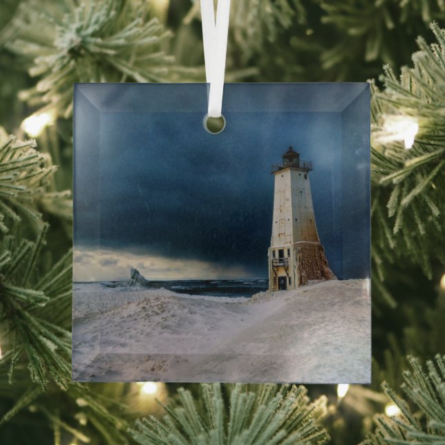 Lighthouses | Frankfort Lighthouse Lake Michigan Glass Ornament (Insitu)