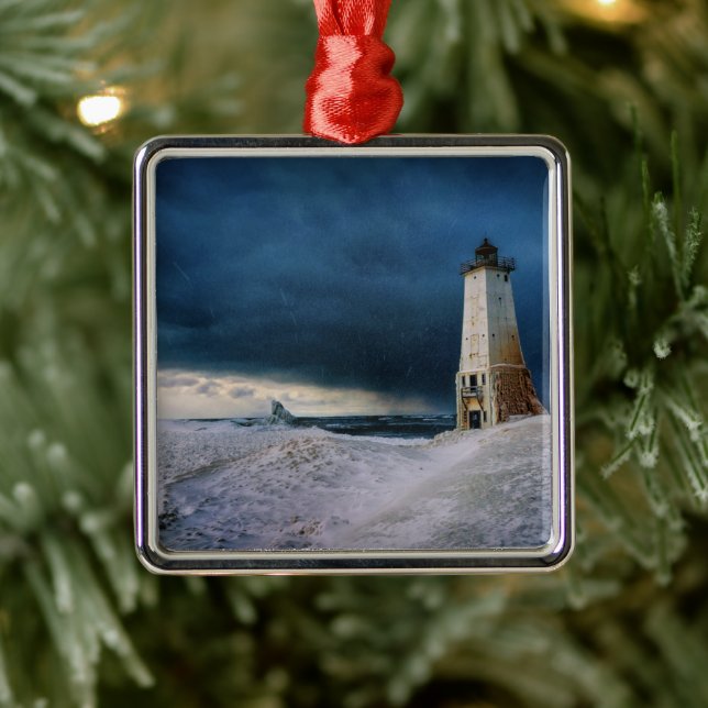 Lighthouses | Frankfort Lighthouse Lake Michigan Metal Ornament (Tree)