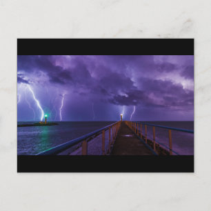 Lighthouses in a Thunderstorm with Purple Rain Postcard