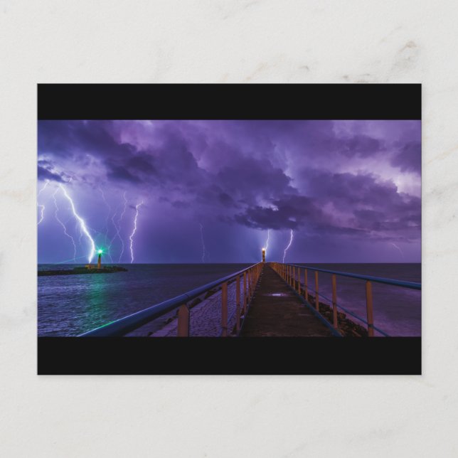 Lighthouses in a Thunderstorm with Purple Rain Postcard (Front)