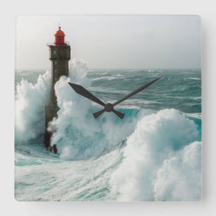 Lighthouses Jument Lighthouse Ouessant France Square Wall Clock
