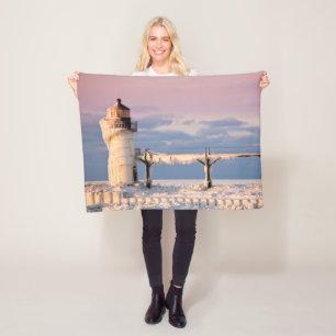 Lighthouses   Lake Michigan Lighthouse Fleece Blanket