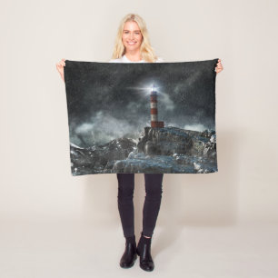 Lighthouses Lighthouse in the Storm Fleece Blanket