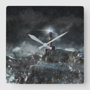 Lighthouses Lighthouse in the Storm Square Wall Clock
