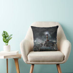 Lighthouses   Lighthouse in the Storm Throw Pillow