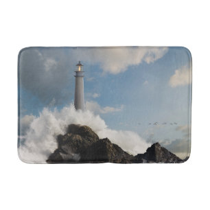 Lighthouses Lighthouse With Crashing Waves Bath Mat