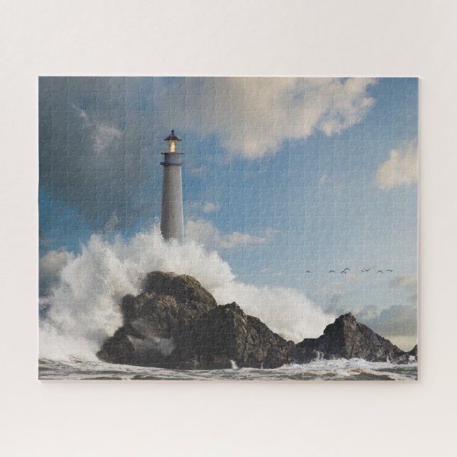 Lighthouses | Lighthouse With Crashing Waves Jigsaw Puzzle (Horizontal)