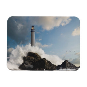 Lighthouses   Lighthouse With Crashing Waves Magnet