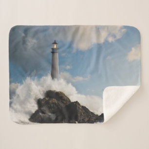 Lighthouses   Lighthouse With Crashing Waves Sherpa Blanket