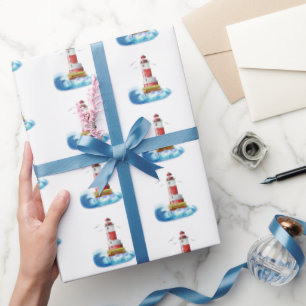 Lighthouses on White Wrapping Paper