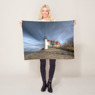Lighthouses Point Betsie Lake Michigan Fleece Blanket