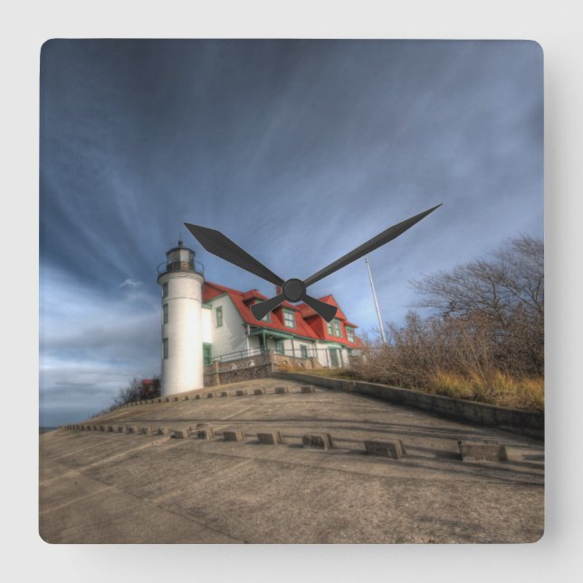 Lighthouses | Point Betsie Lake Michigan Square Wall Clock (Front)
