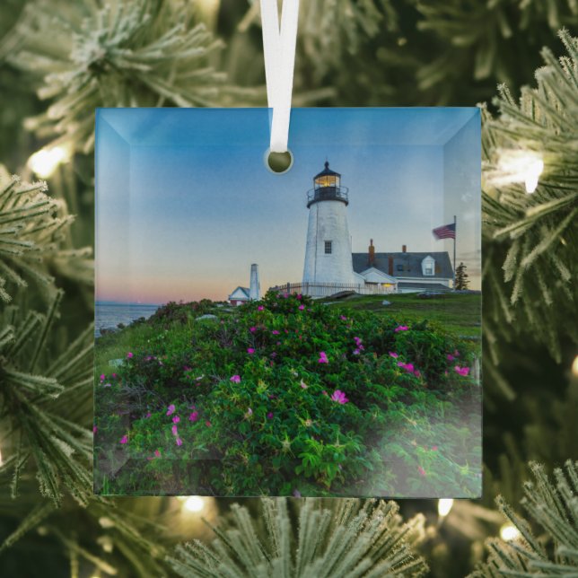 Lighthouses | Point Lighthouse Bristol  Maine Glass Ornament (Insitu)