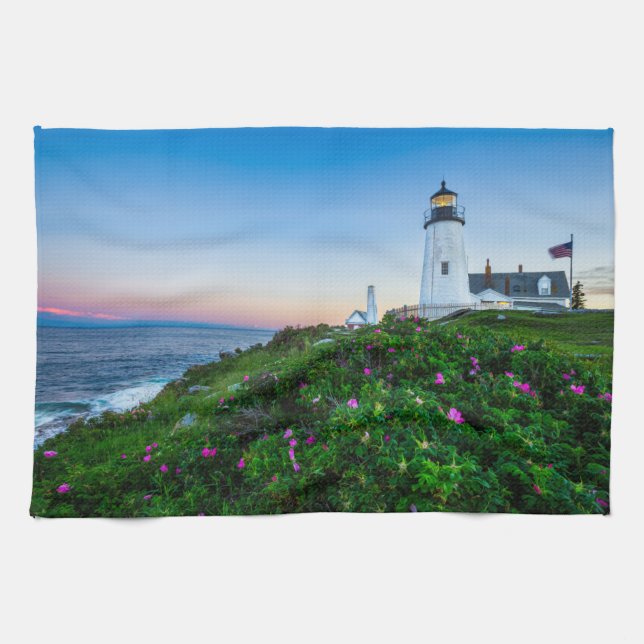 Lighthouses | Point Lighthouse Bristol  Maine Kitchen Towel (Horizontal)