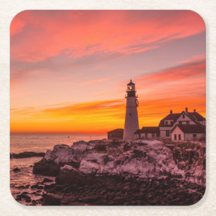 Lighthouses    Portland Head Cape Elizabeth Maine Square Paper Coaster