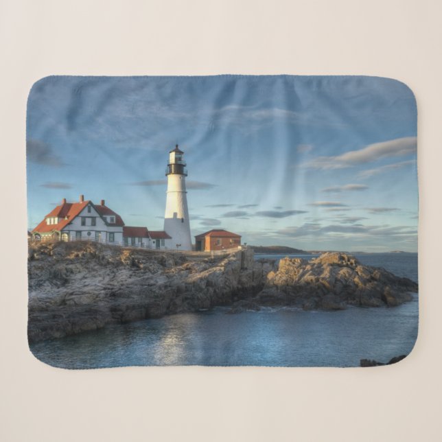 Lighthouses | Portland Head Light Lighthouse Sherpa Blanket (Front (Horizontal))