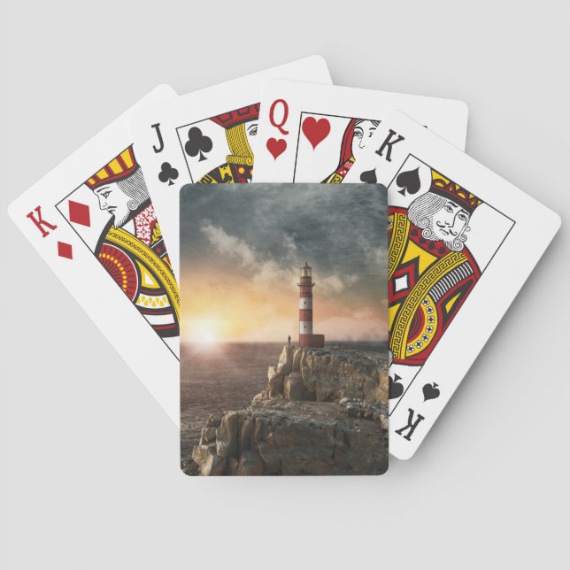 Lighthouses | Red & White Lighthouse Playing Cards (Back)