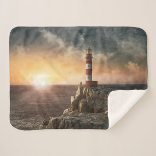 Lighthouses Red & White Lighthouse Sherpa Blanket