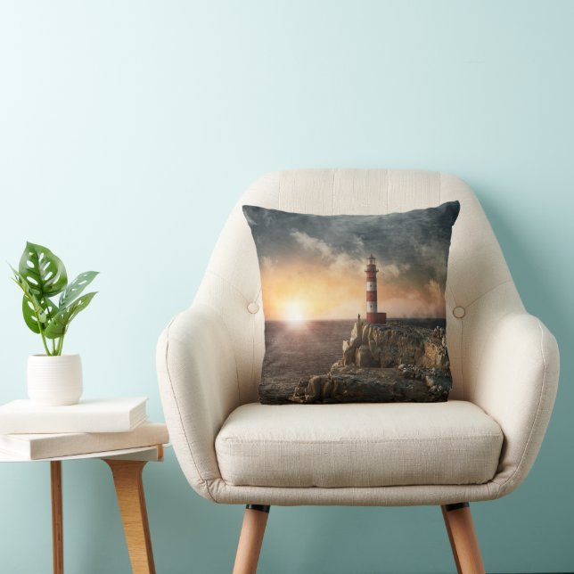 Lighthouses | Red & White Lighthouse Throw Pillow (Chair)