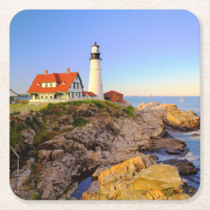 Lighthouses   Rockport Lighthouse Maine Square Paper Coaster