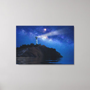 Lighthouses   Starry Night Lighthouse Canvas Print