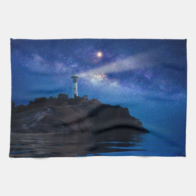 Lighthouses | Starry Night Lighthouse Kitchen Towel (Horizontal)