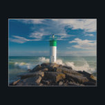 Lighthouses | Wellington Ontario Canada Postcard<br><div class="desc">This amazing Getty Images photo features the waves crashing on the shore near the base of a small lighthouse located at the end of a rocky breakwater in Wellington,  Ontario,  Canada.</div>