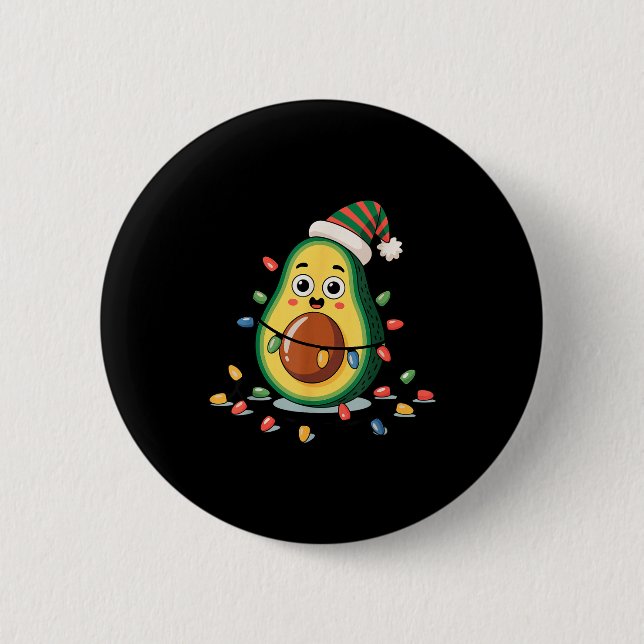Lighting Avocado Ugly Christmas Sweater Guacamole  2 Inch Round Button (Front)