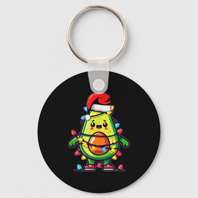 Lighting Avocado Ugly Christmas Sweater Guacamole  Keychain (Front)