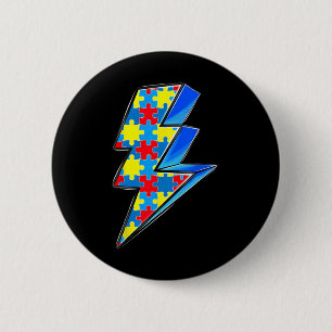 Lighting Bolt Puzzle Autism Awareness Day Support  2 Inch Round Button