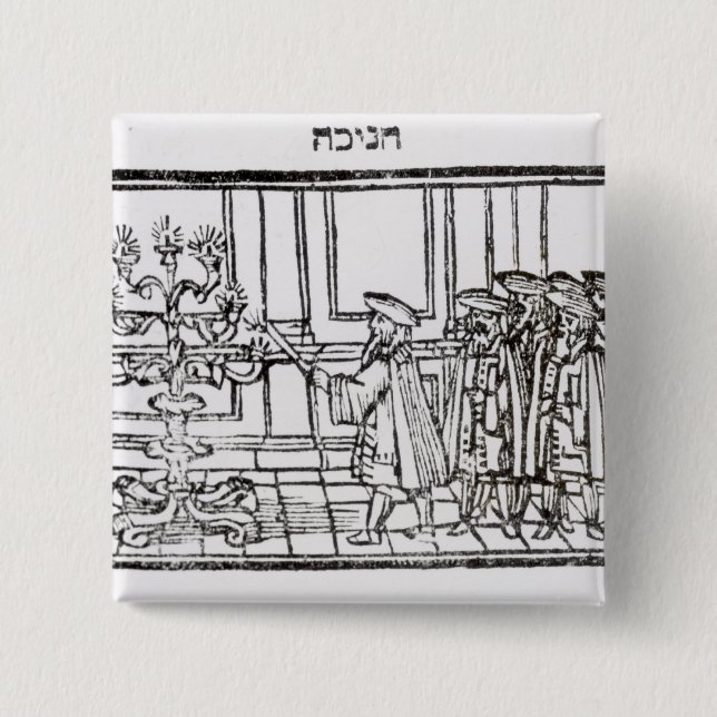 Lighting the Menorah 2 Inch Square Button (Front)