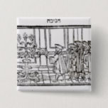 Lighting the Menorah 2 Inch Square Button<br><div class="desc">Jewish School's Lighting the Menorah (woodcut) located at a Private Collection.</div>