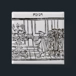 Lighting the Menorah 2 Inch Square Button<br><div class="desc">Jewish School's Lighting the Menorah (woodcut) located at a Private Collection.</div>
