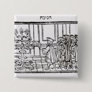 Lighting the Menorah 2 Inch Square Button