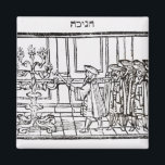 Lighting the Menorah Magnet<br><div class="desc">Jewish School's Lighting the Menorah (woodcut) located at a Private Collection.</div>