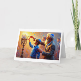 Lighting the Menorah With Grandfather, Holiday Card