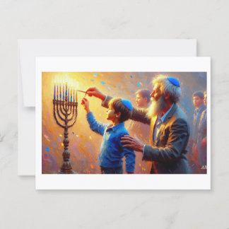Lighting the Menorah With Grandfather, Postcard