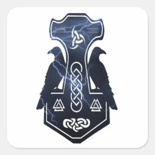 Lighting Thor's Hammer Square Sticker