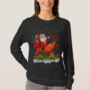 Lighting Xmas Funny Santa Claus Riding Shrimp Fish T-Shirt