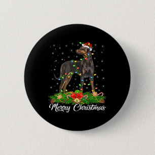 Lighting Xmas Matching Santa Hat Doberman Pinscher 2 Inch Round Button